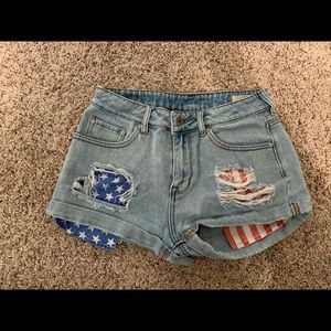 Distressed denim American flag shorts